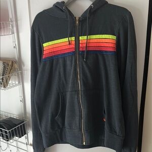 Dark Gray Aviator Nation Hoodie with Rainbow Stripes